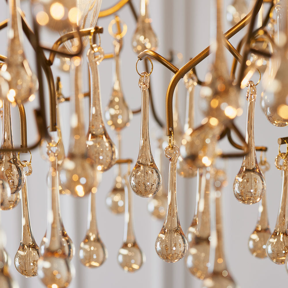 Modern champagne lustre glass teardrop chandelier with black cable