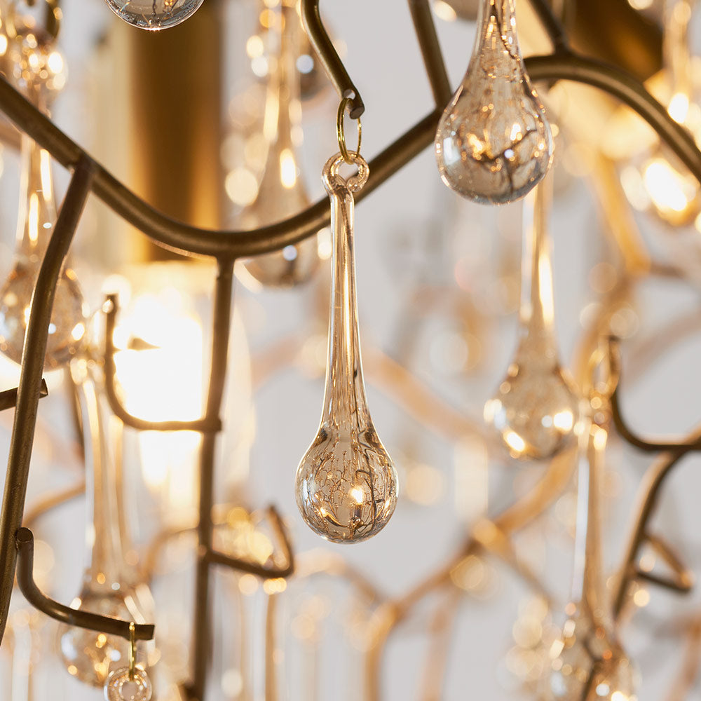 Modern champagne lustre glass teardrop chandelier with black cable