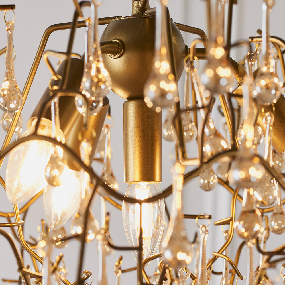 Modern champagne lustre glass teardrop chandelier with black cable