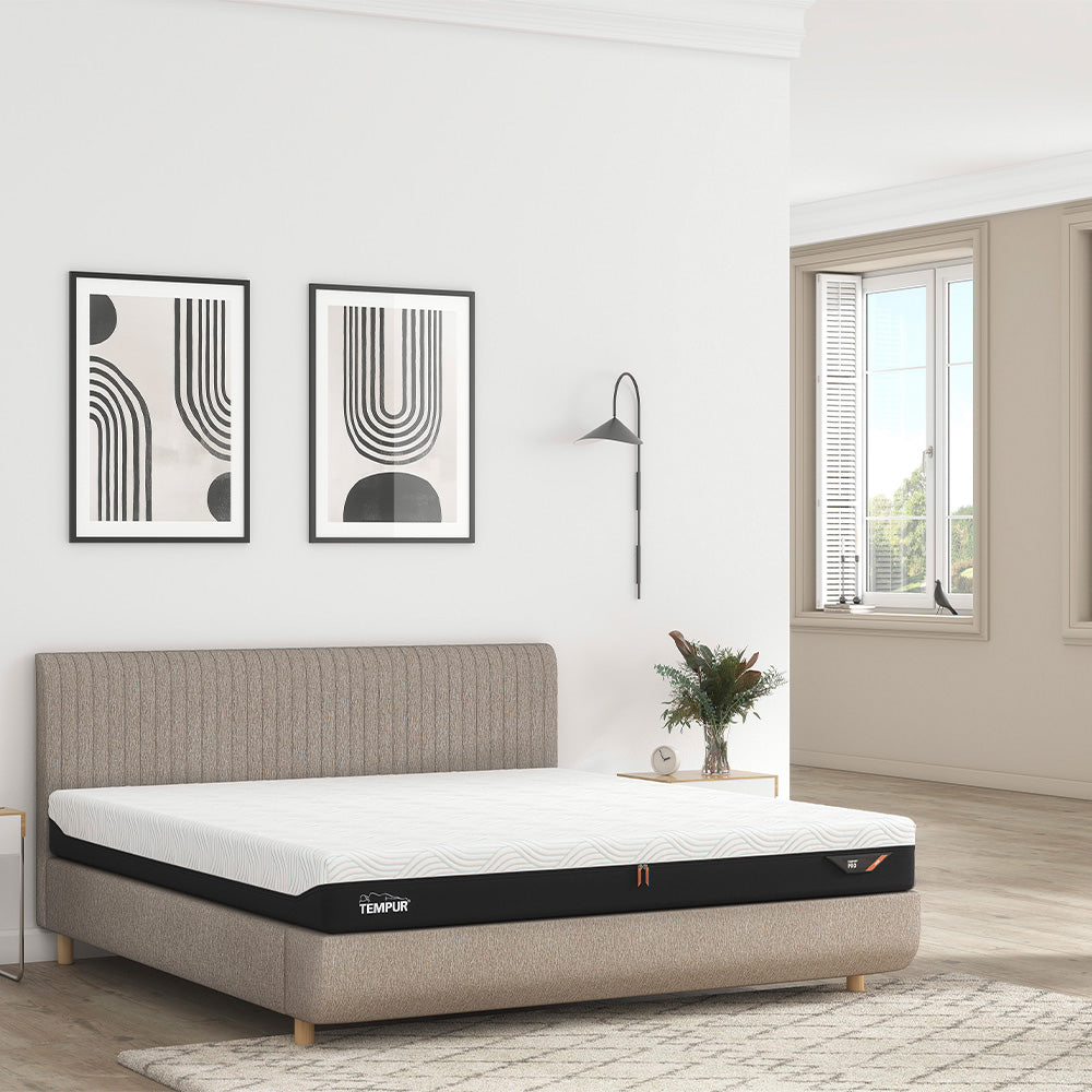 TEMPUR® Arc Static Bed with Vertical Headboard in Warm Stone