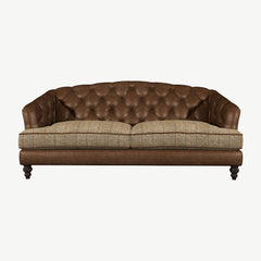 Tetrad Harris Tweed Dalmore Midi Sofa in Galveston-Bark-Leather-and-Bracken-Herringbone