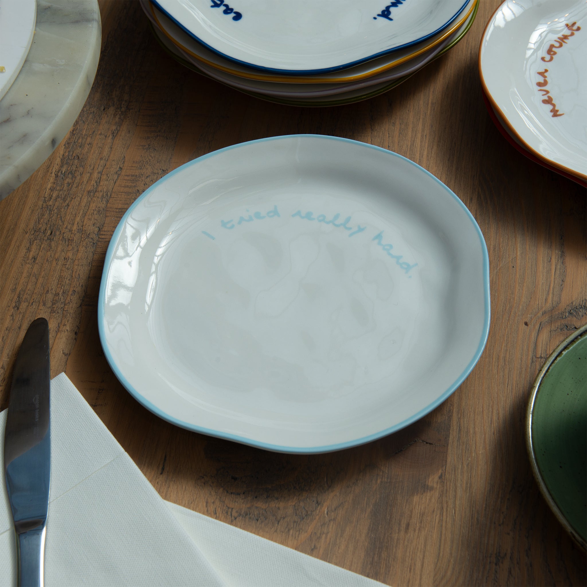 "I tried really hard" Light Blue Tableware Plate