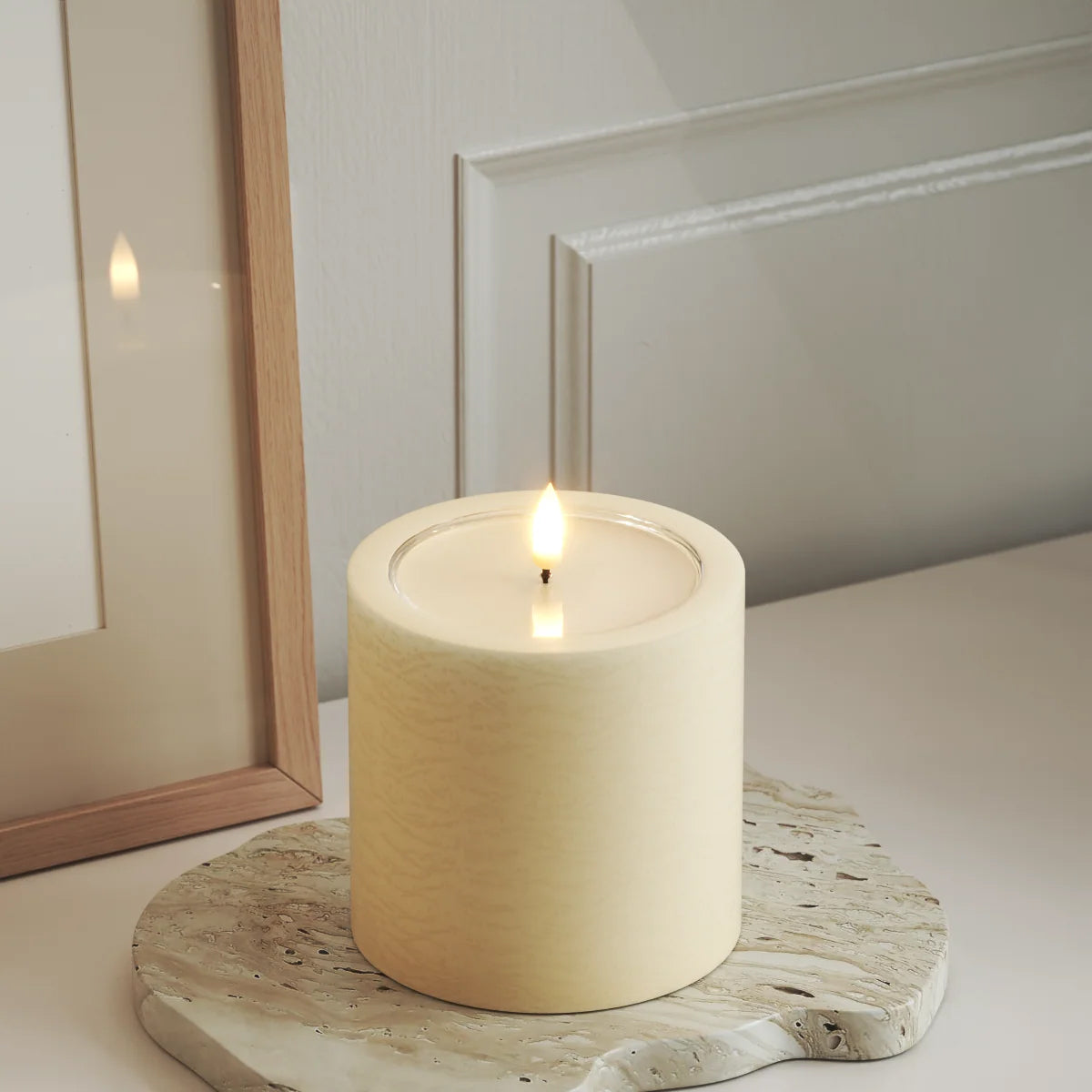 Unique LED Cream Pillar Candle
