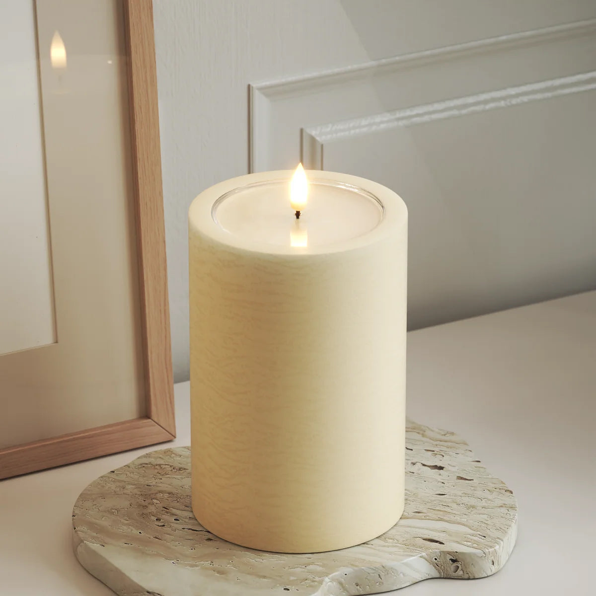 Unique LED Cream Pillar Candle