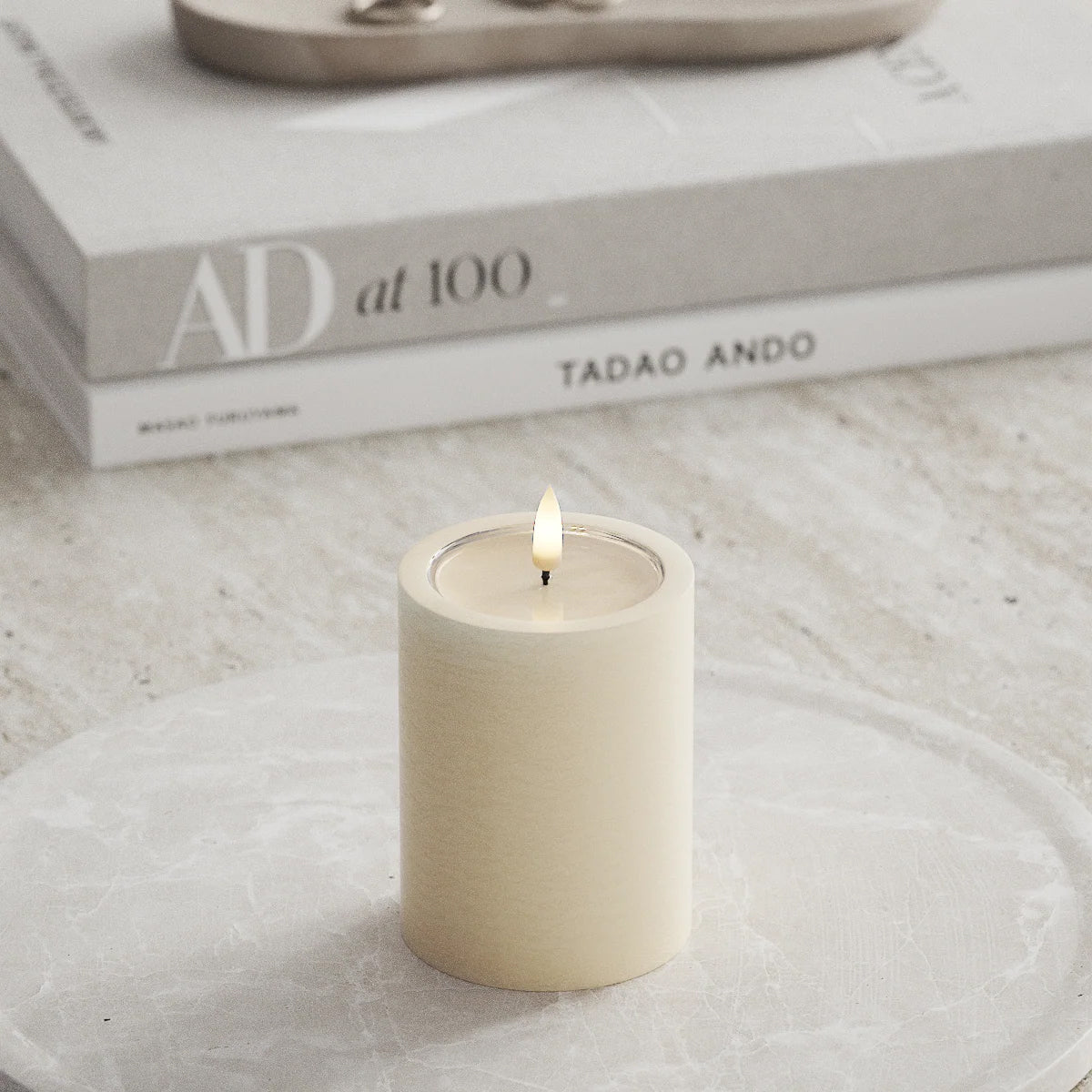 Unique LED Cream Pillar Candle