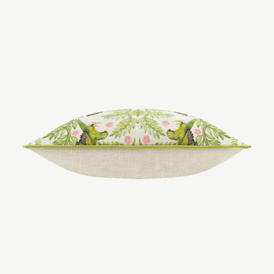 Luxurious green and cream scatter cushion featuring parrot design