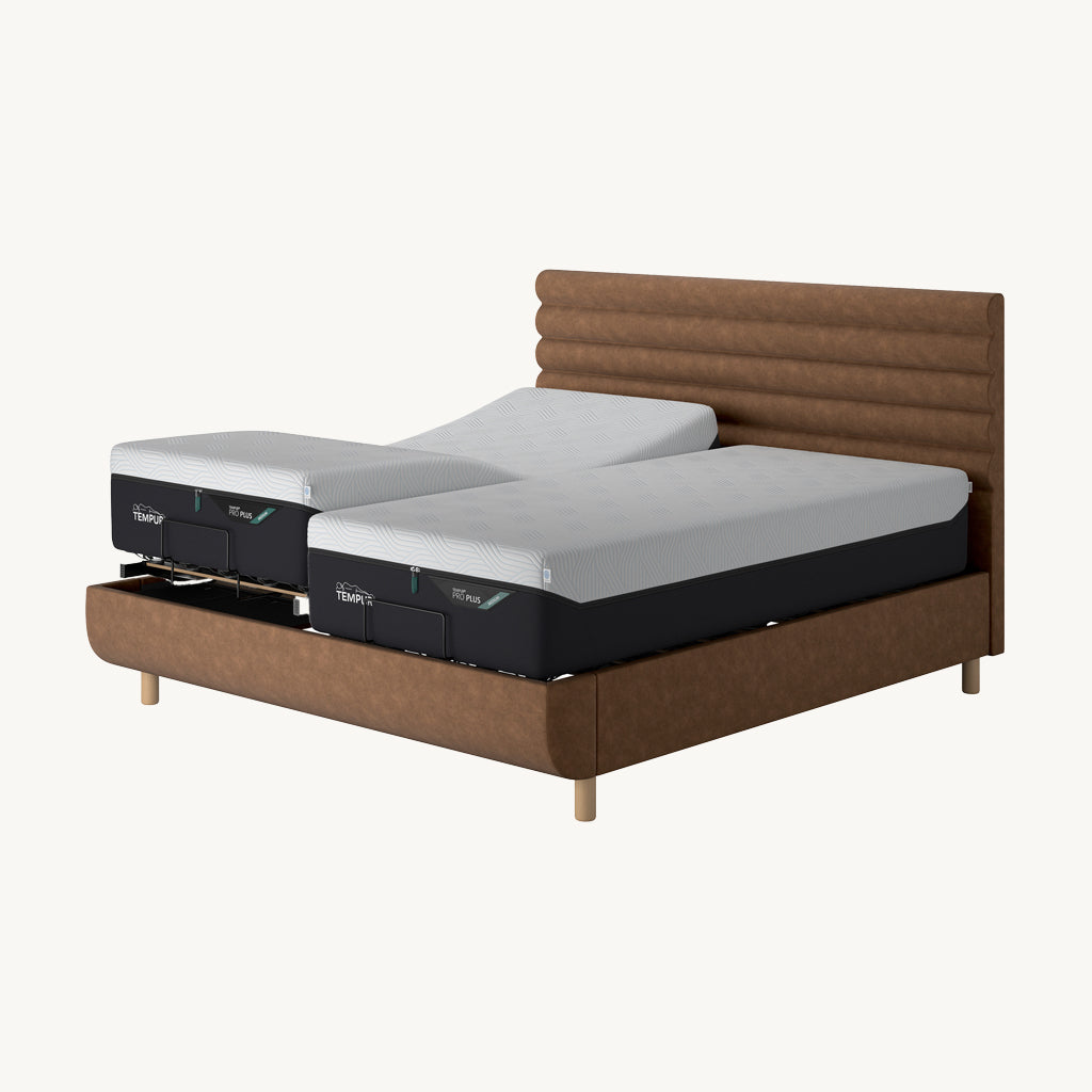 TEMPUR® Arc Adjustable Bed with Vectra Headboard in Light Brown