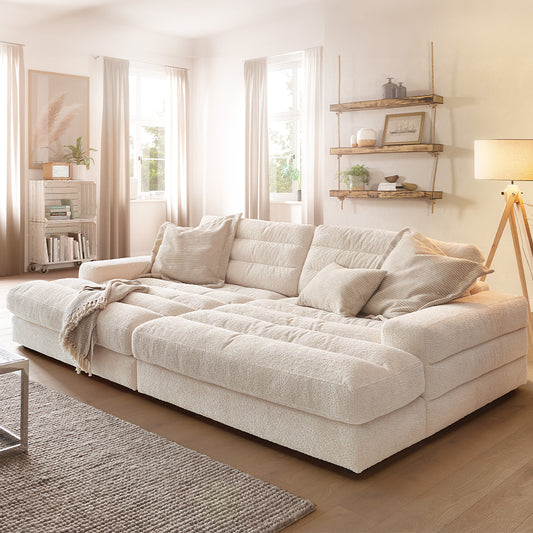 Luxurious chaise longue sofa in cream textured fabric