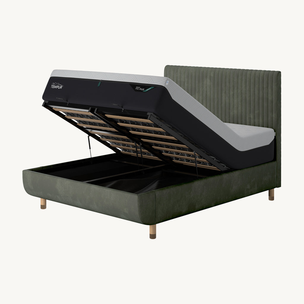 TEMPUR® Arc Ottoman Bed with Vertical Headboard in Dark Green