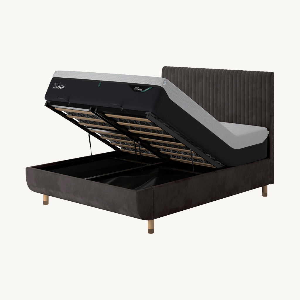 TEMPUR® Arc Ottoman Bed with Vertical Headboard in Dark Grey