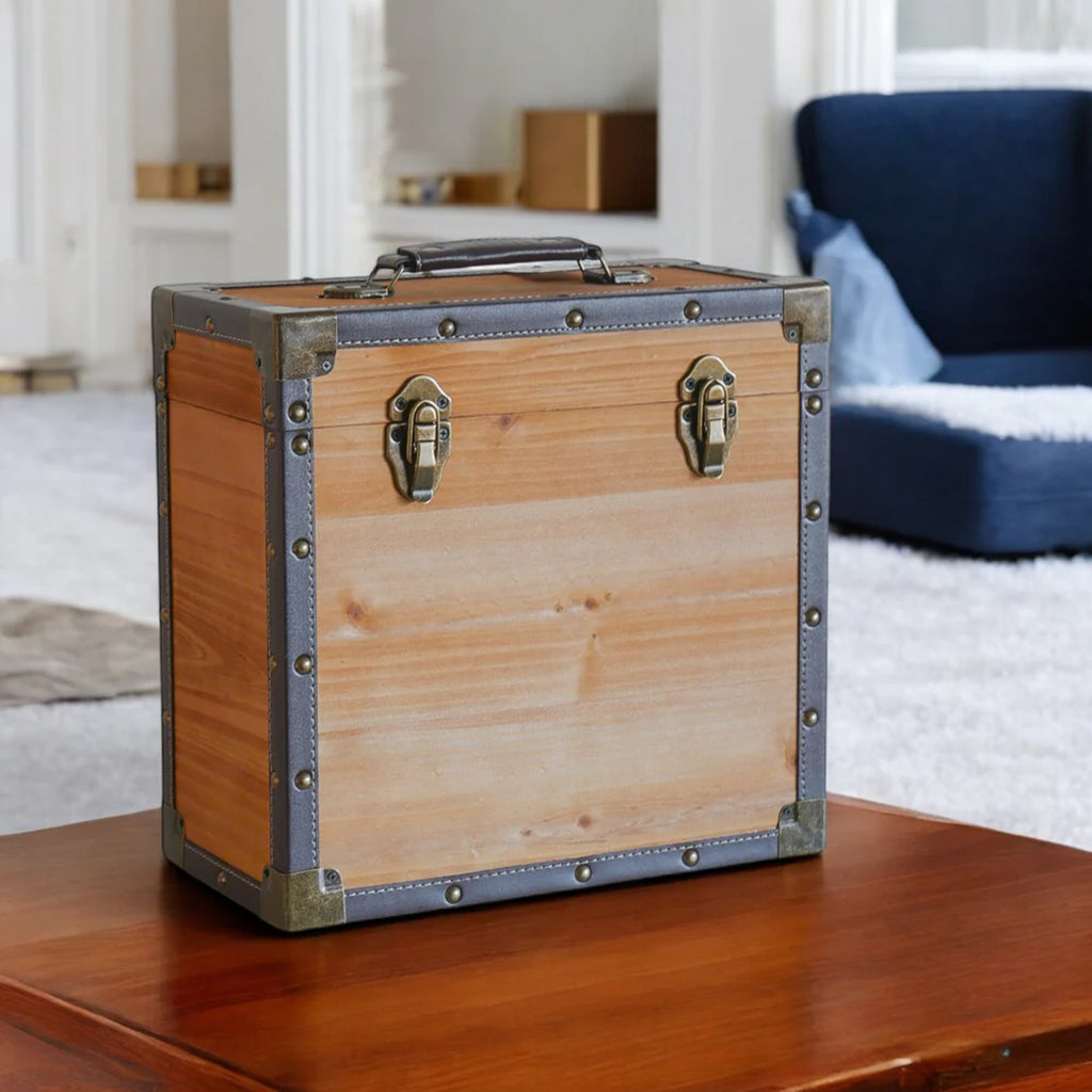 Vinyl Record Storage Box in Dark Brown