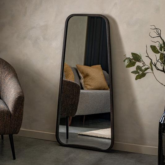 Oval Crescent Leaner Mirror in Black
