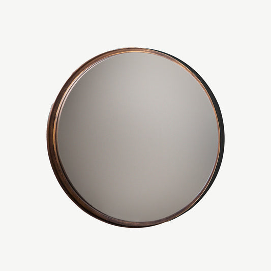 Set of 2 round mirrors with natural wooden frame