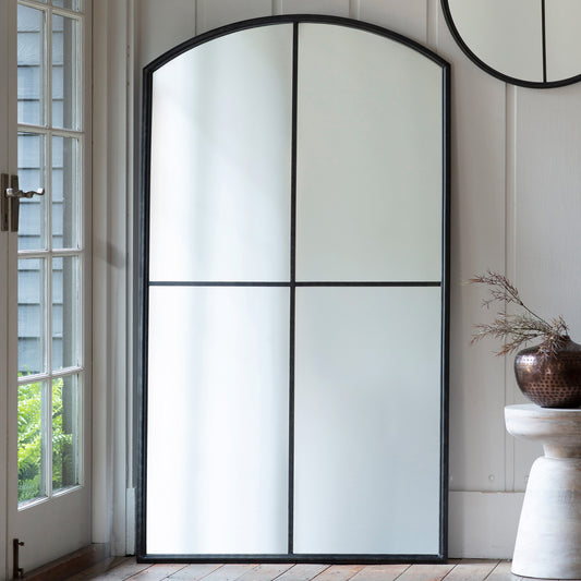 Chic small window mirror in black frame with curved design