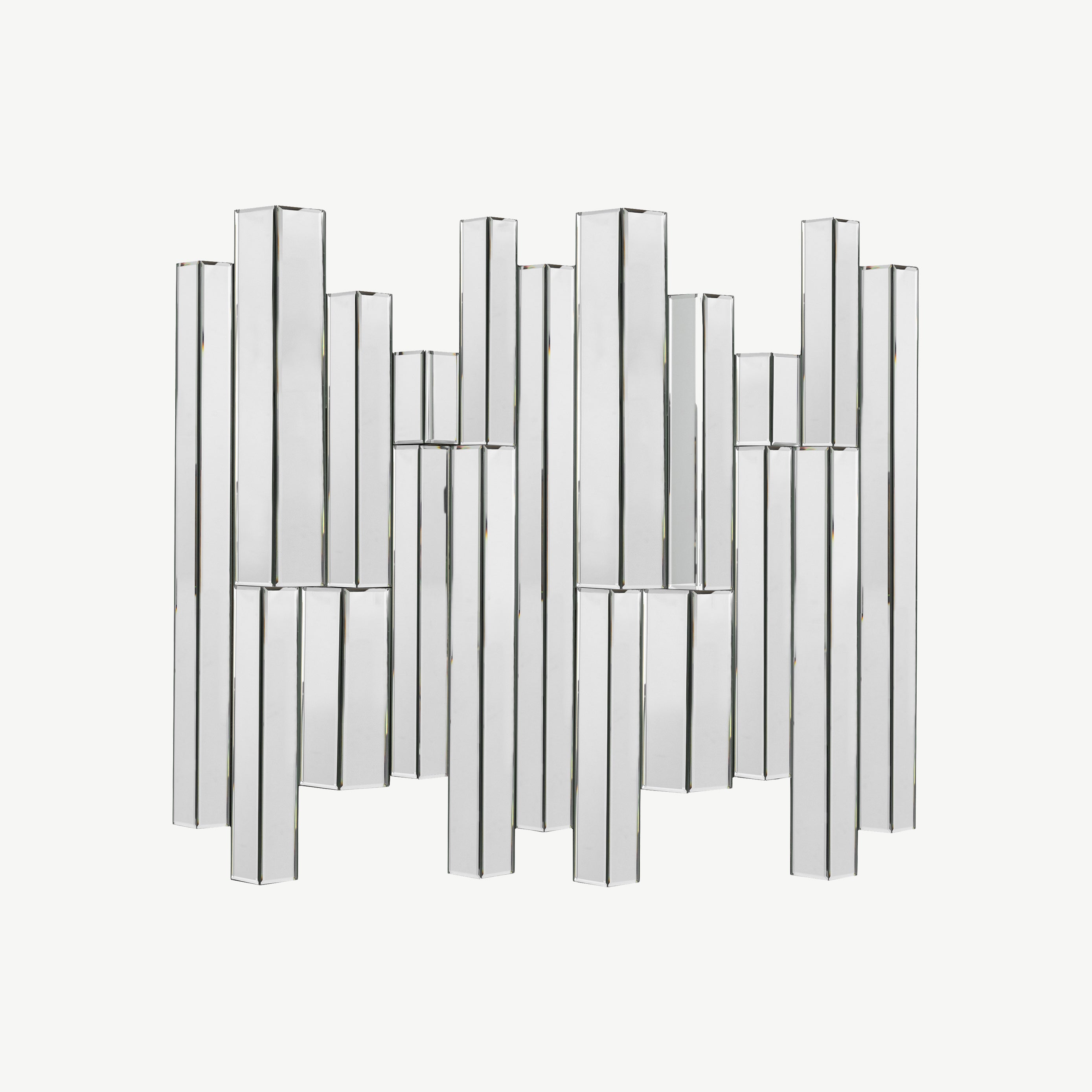 Modern wall mirror with abstract bevelled panelling