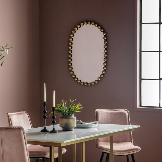 Oval Beaded Mirror in Gold