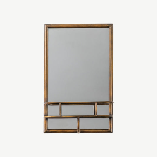 Milton Industrial Style Mirror with Shelf in Bronze