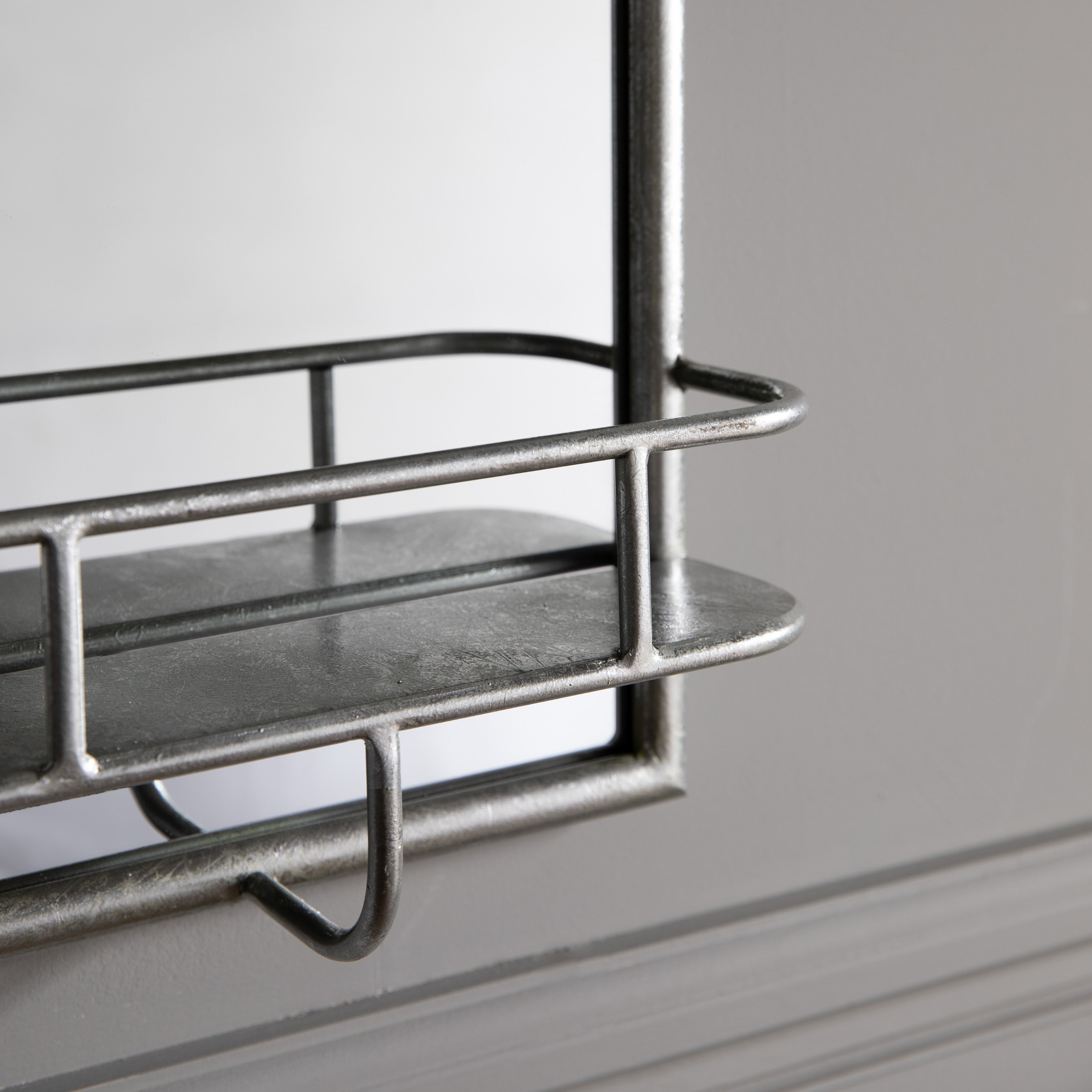 Industrial Style Mirror with Shelf in Silver