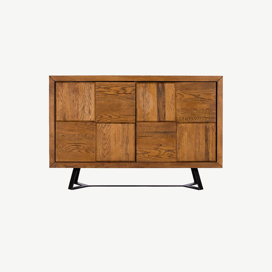 Rustic solid oak narrow sideboard with black legs