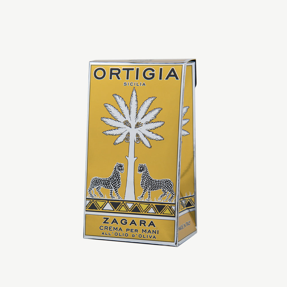 Ortigia Zagara Hand Cream in black and silver brand dispenser