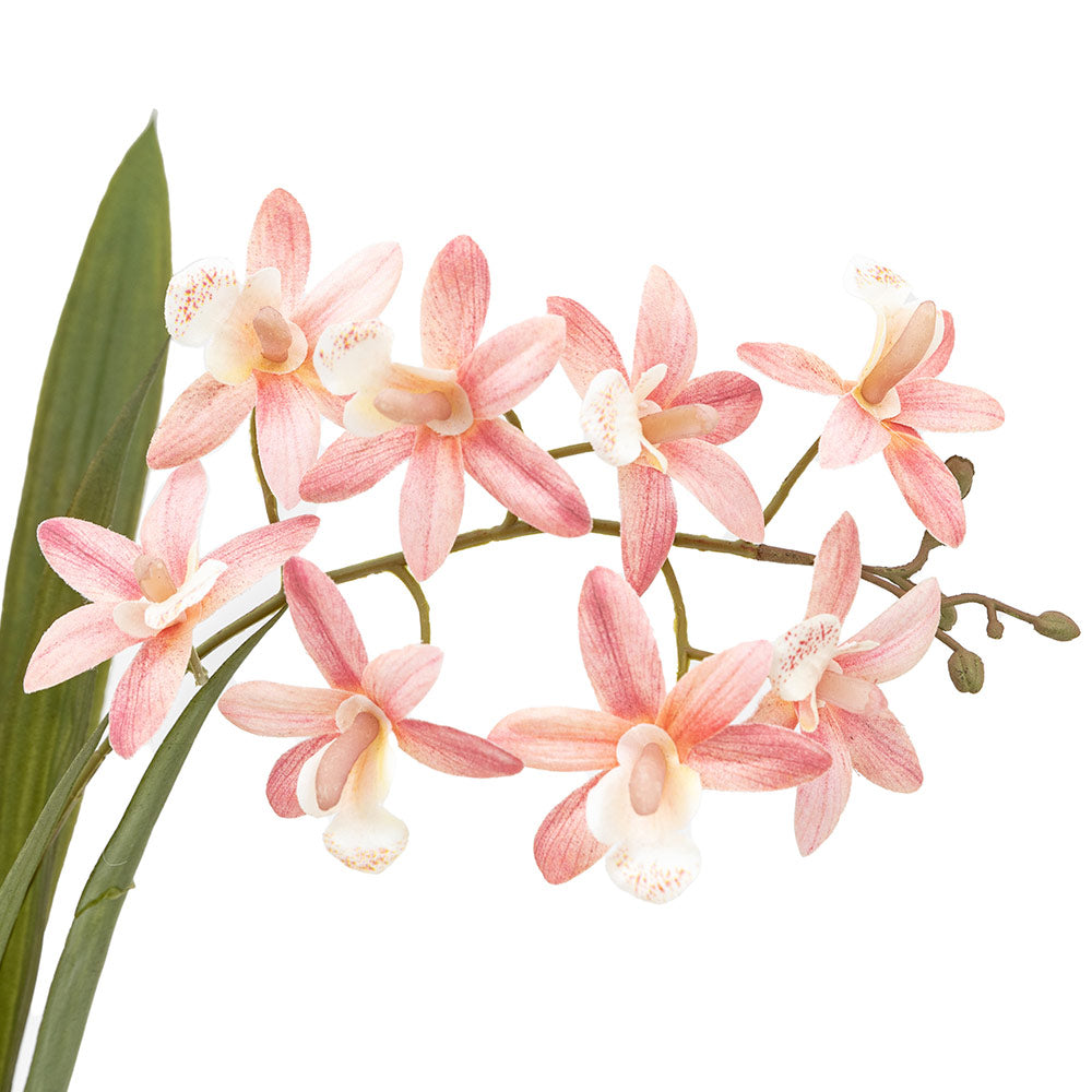 Artificial Pink Orchid in White Ceramic Dot Pot