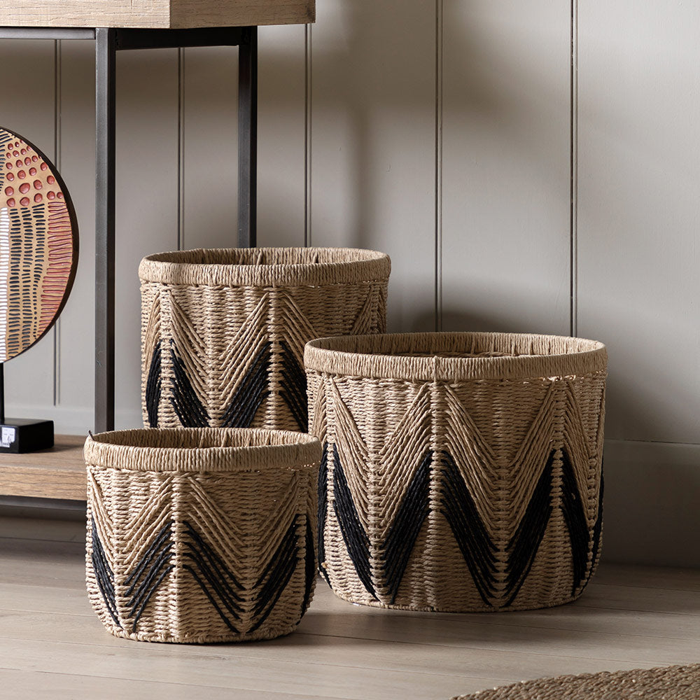 Set of 3 Baskets Natural & Black
