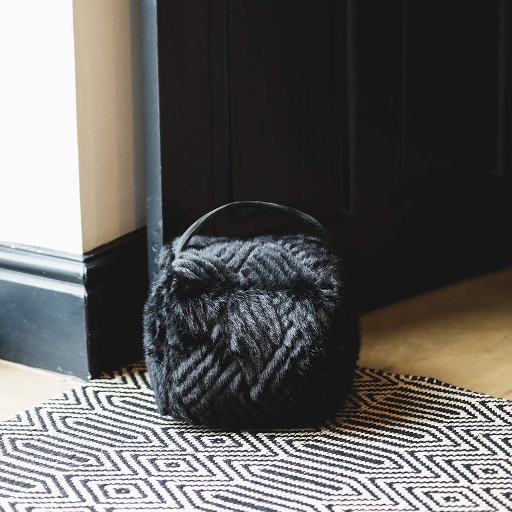 Plush Faux Fur Door Stop in Jet