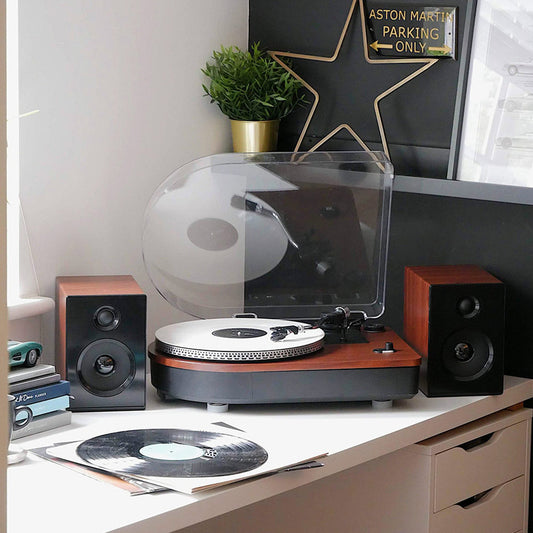 Camden Bluetooth Record Player With Speakers in Teak