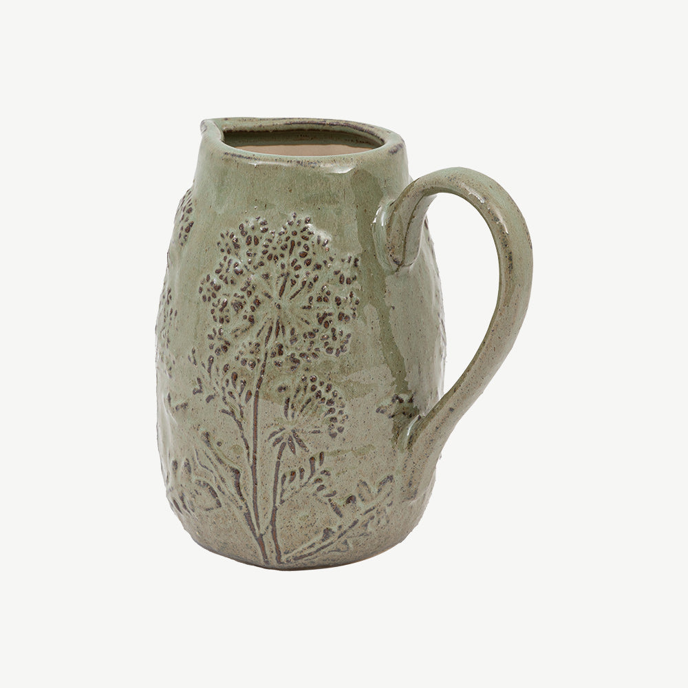 Meadow Embossed Ceramic Jug in Sage