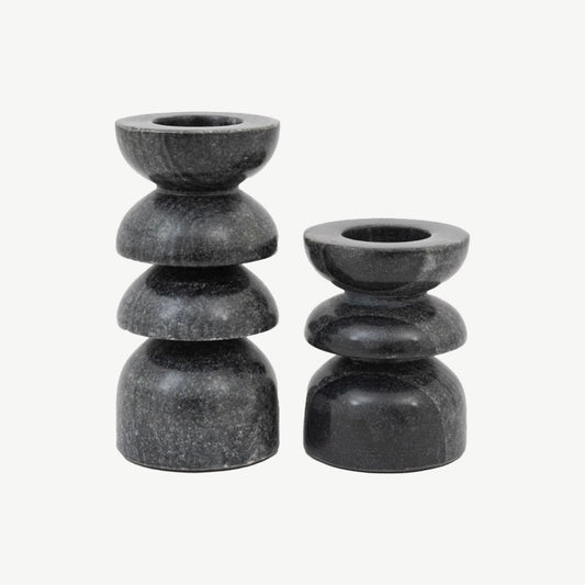 Set of 2 Grey Marble Candlestick
