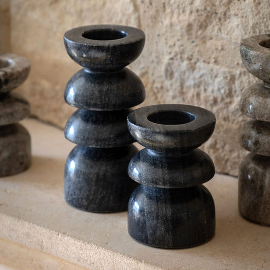 Set of 2 Grey Marble Candlestick