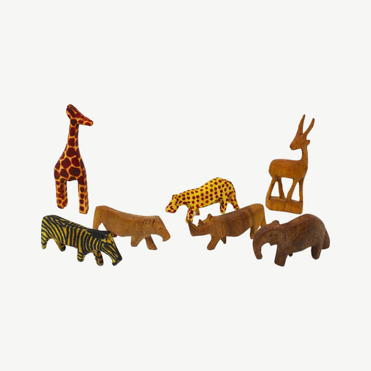 Set of 7 Miniature Wood Safari Animals