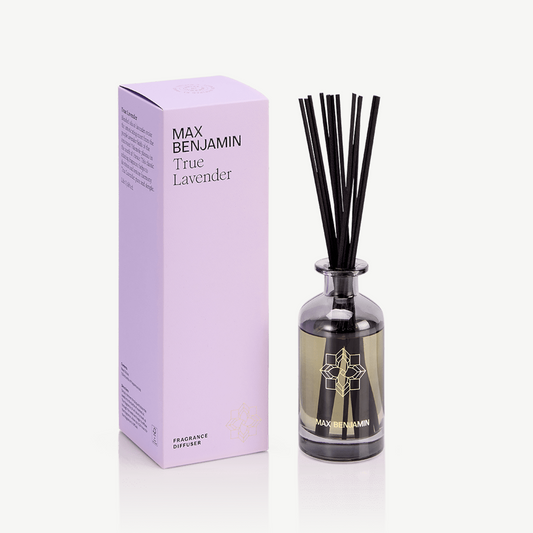 Lavender diffuser in black smoked glass with matching diffuser sticks