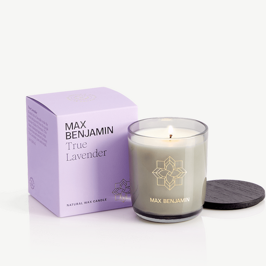 Lavender candle in smoke glass candleholder