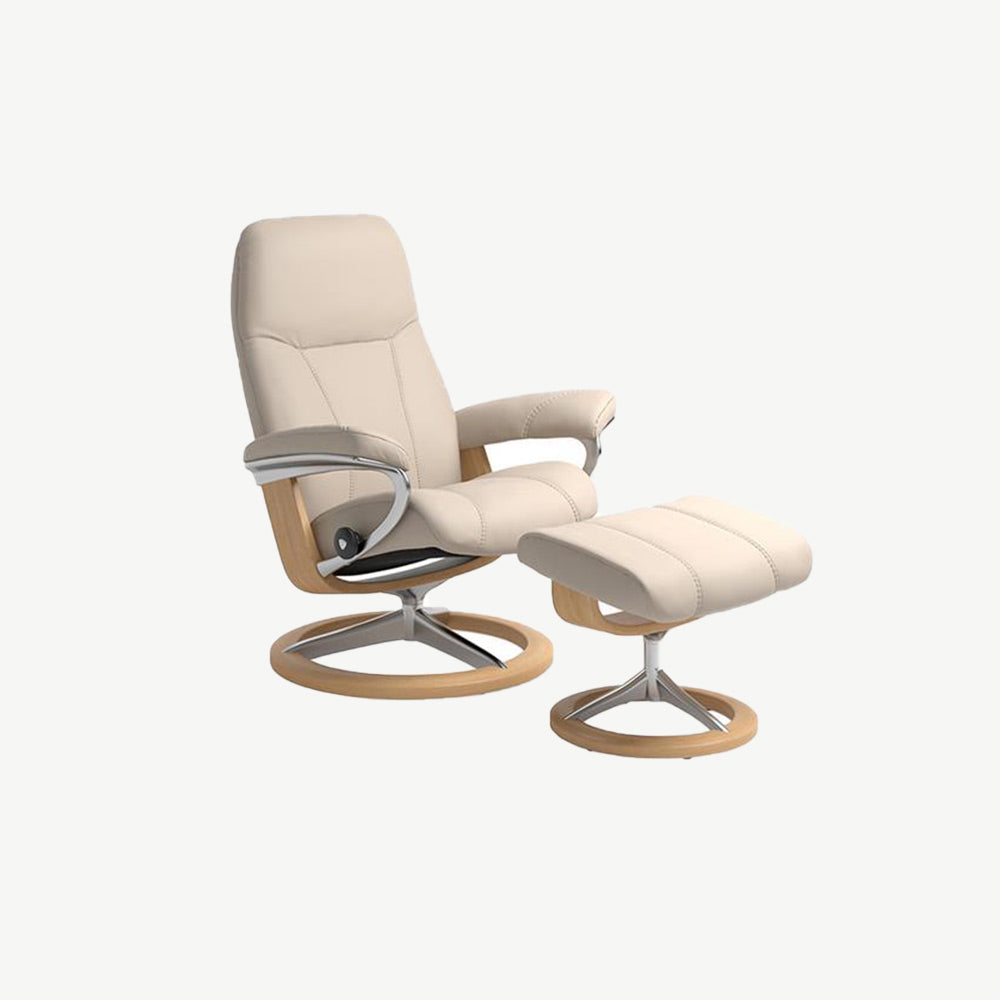 Stressless® Consul Medium Signature Chair and Stall in Batick-Cream-Leather