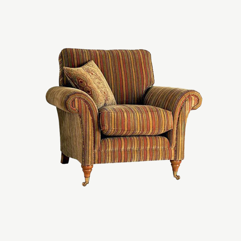 Burghley Armchair in Baslow-Stripe-Gold