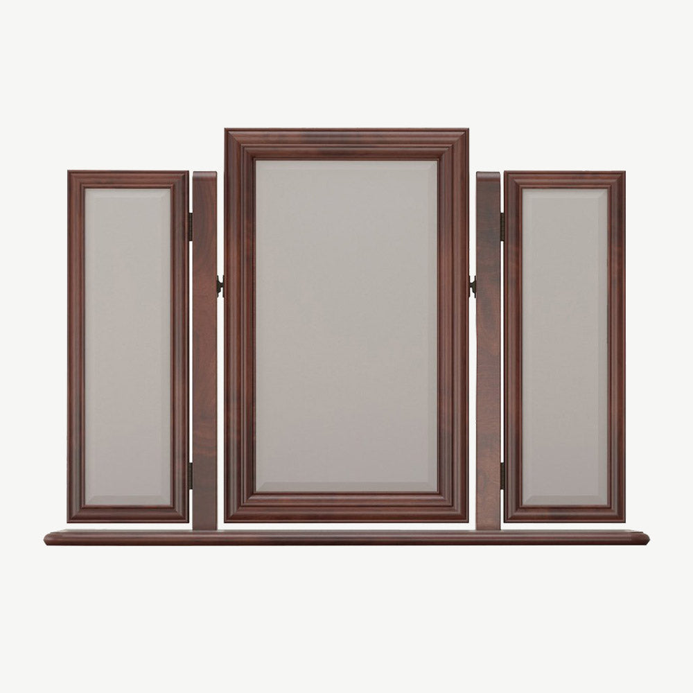 Classic french influenced gallery mirror handcrafted from heva & prima vera veneer