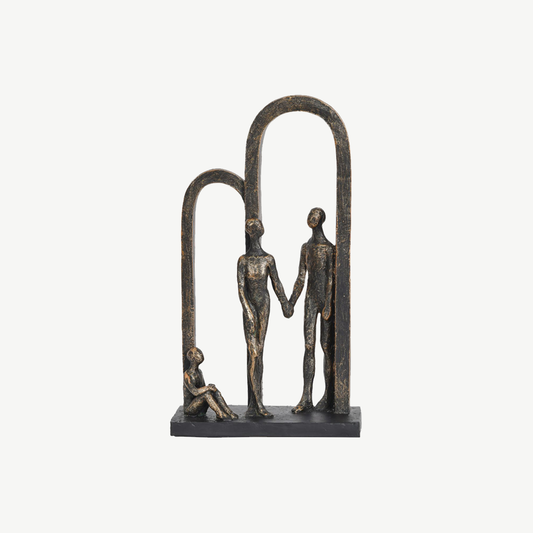 Antique bronze family arches sculpture with black base