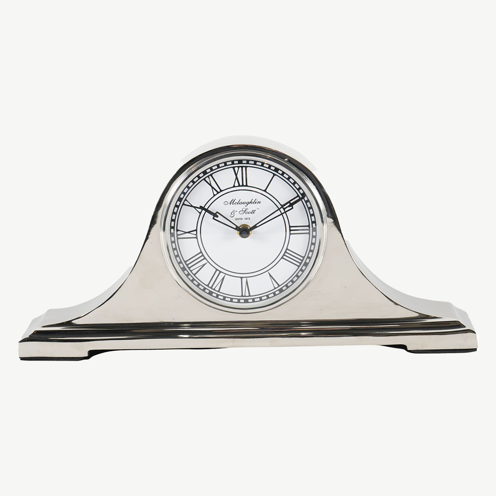 Retro carriage mantel clock in nickel finish