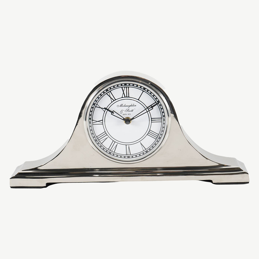 Retro carriage mantel clock in nickel finish