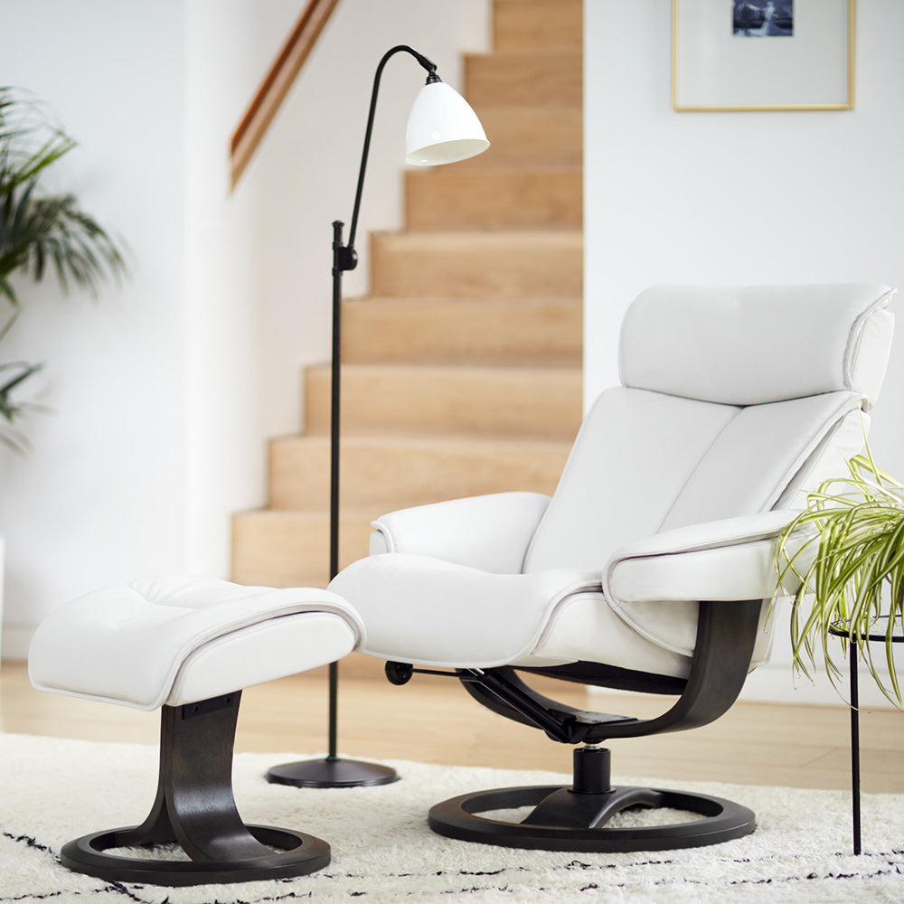 Bergen Armchair and Stool in Cambridge-Chalk-Leather