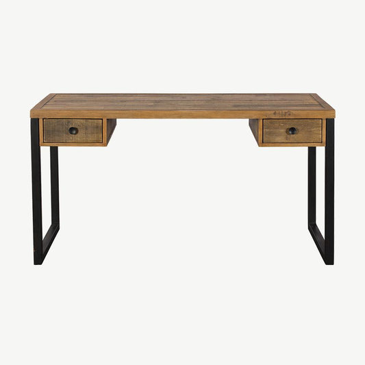 Rustic reclaimed timber desk with black powder coated metal legs