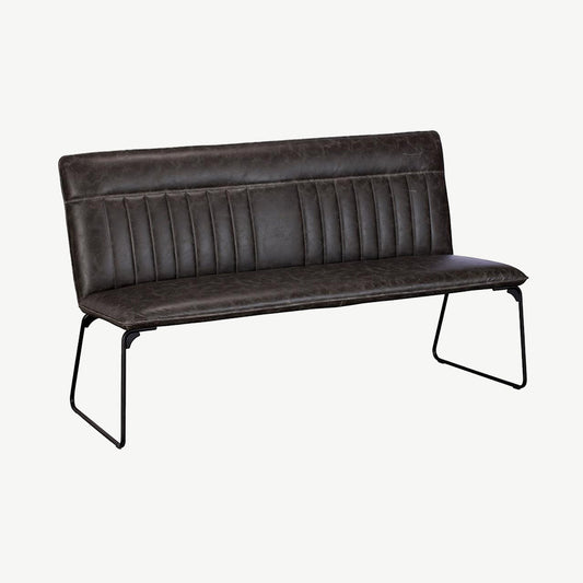 Black faux leather dining bench with black powder coated metal legs