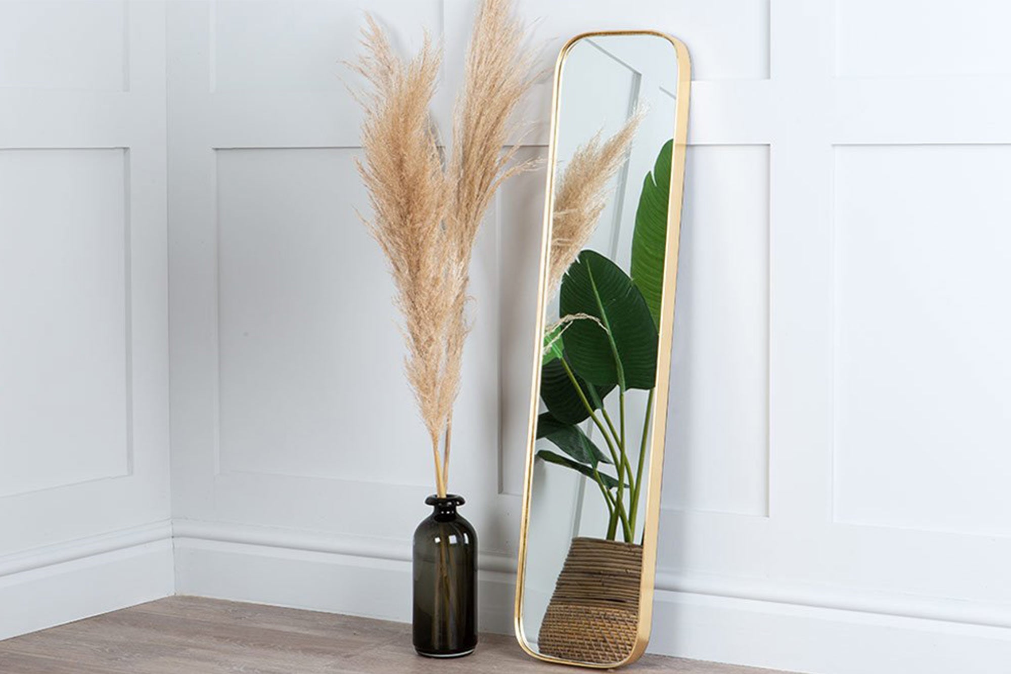 Gold Framed Curved Rectangle Mirror