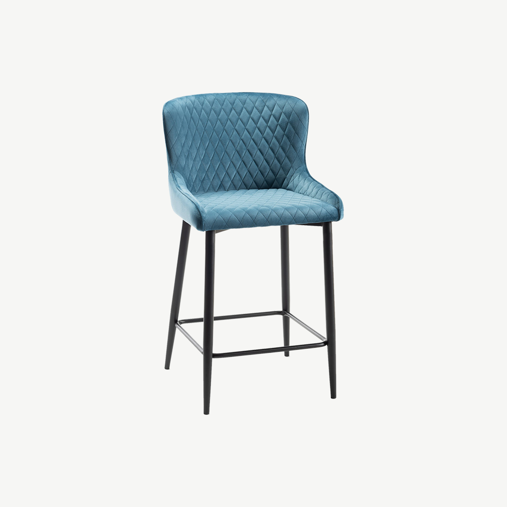 Alberta Barstool in Petrol-Blue-Velvet-with-Black-Legs