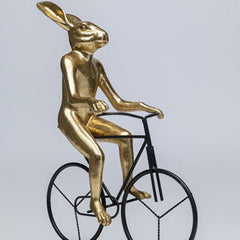 Cycling Golden Rabbit Sculpture