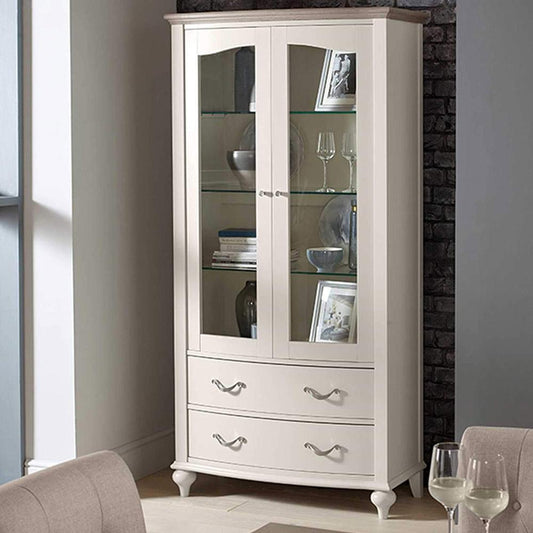 Oak soft grey display cabinet with natural oak top