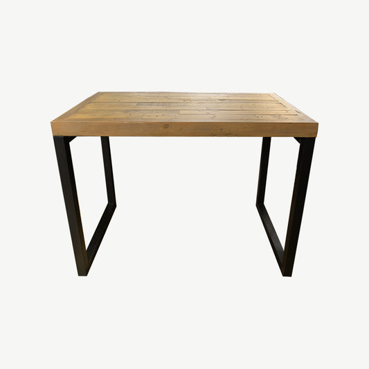 Reclaimed timber rectangular bar table in natural finish with black powder coated metal legs