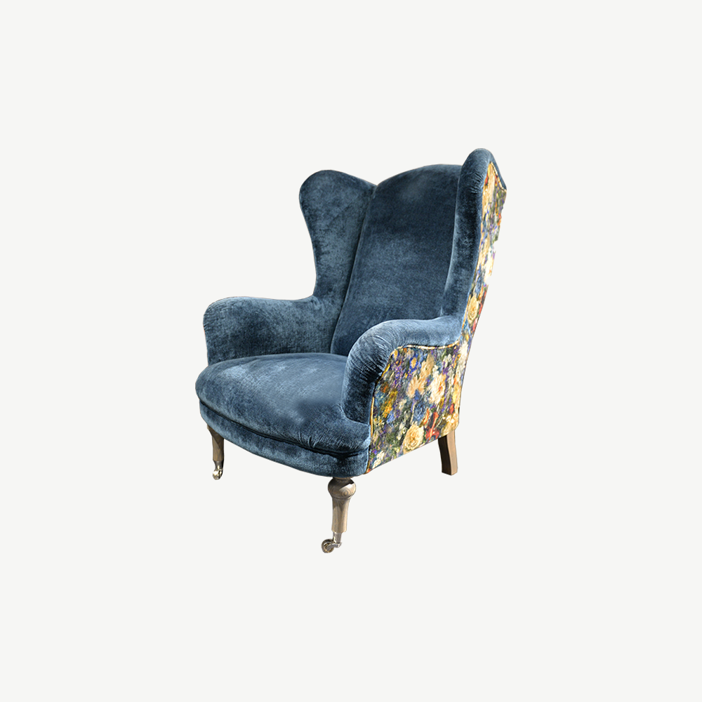 Spink & Edgar Crawford Armchair in Allure-Azure-and-GPJ-Baker-Royal-Garden-sapphire