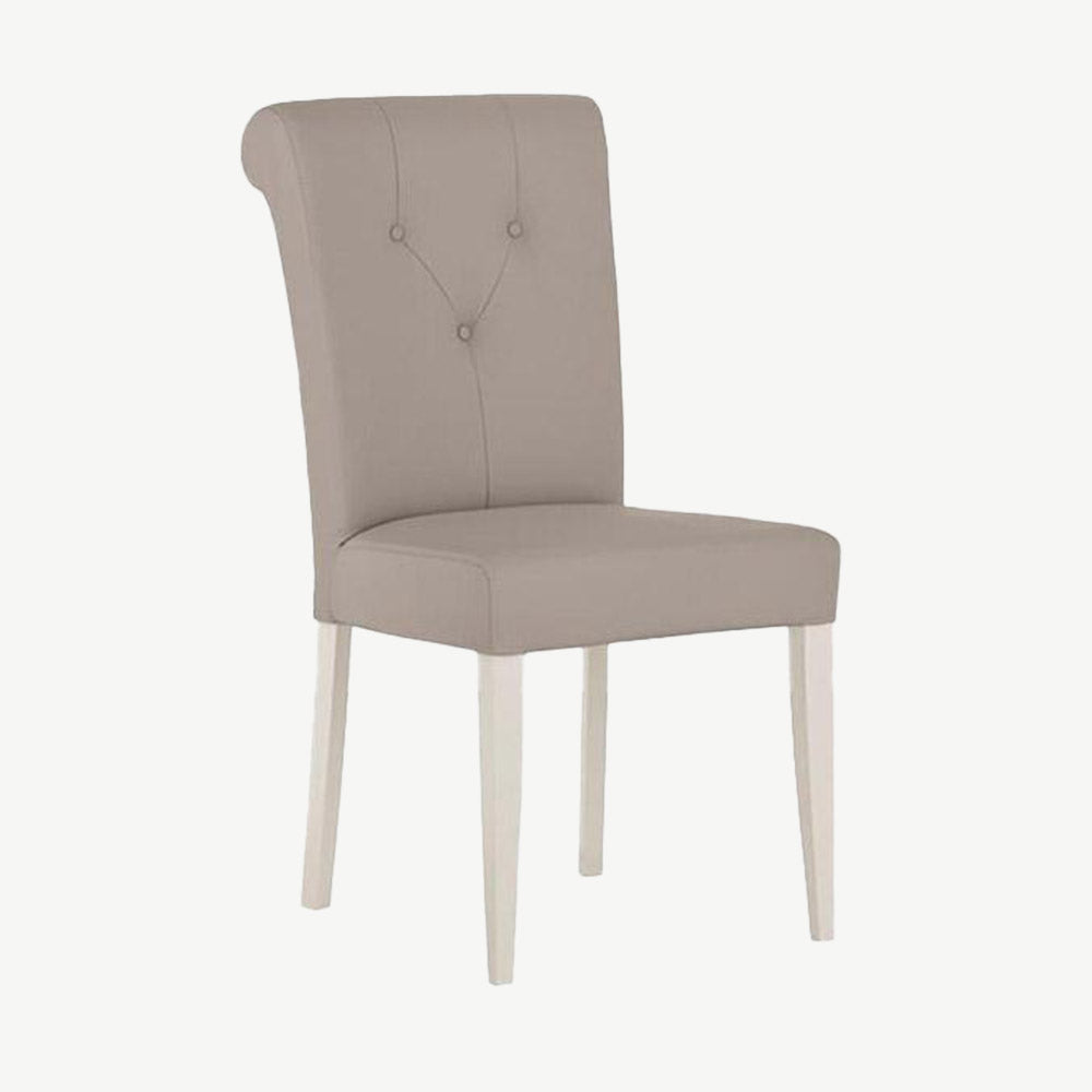 Oak soft grey dining chair with bonded leather seat